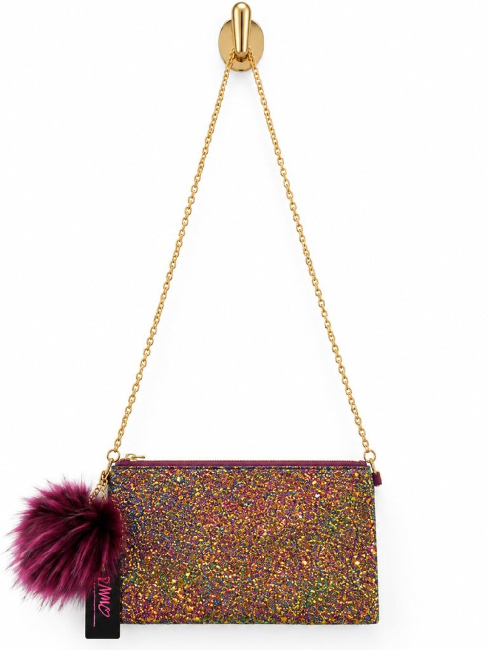 Rainbow Glitter Crossbody Clutch โ Plum Vegan Handbag